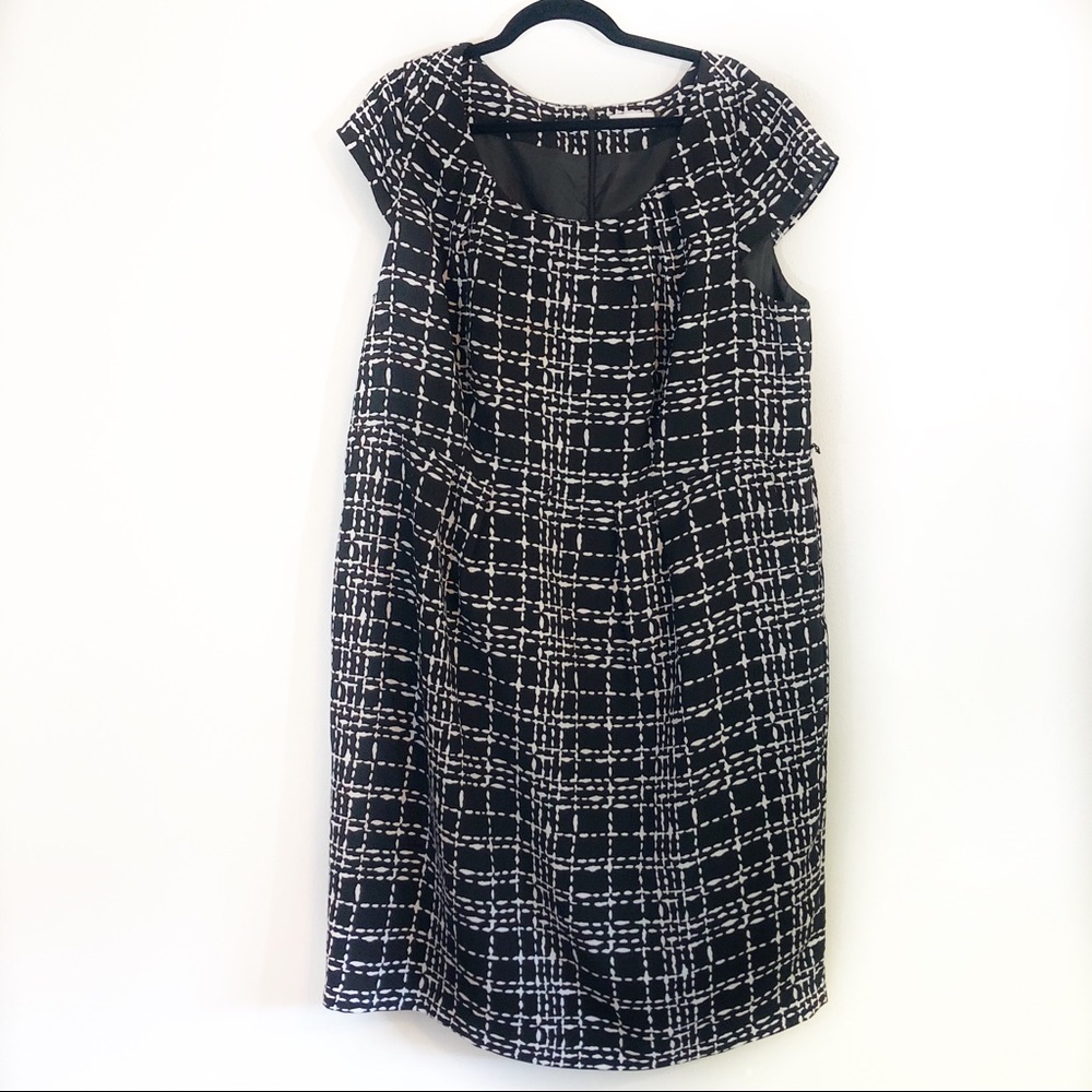 Calvin Klein black white plaid dotted line sheath - Picture 1 of 5